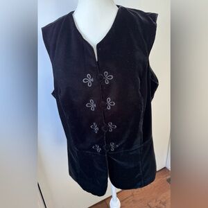 Elegant Lined Black Velvet Vest 4 Frog Closure Buttons Size 14